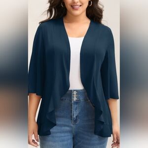 NWOT Bloomchic Teal Cascade Open Front Lightweight Knit Cardican 2x